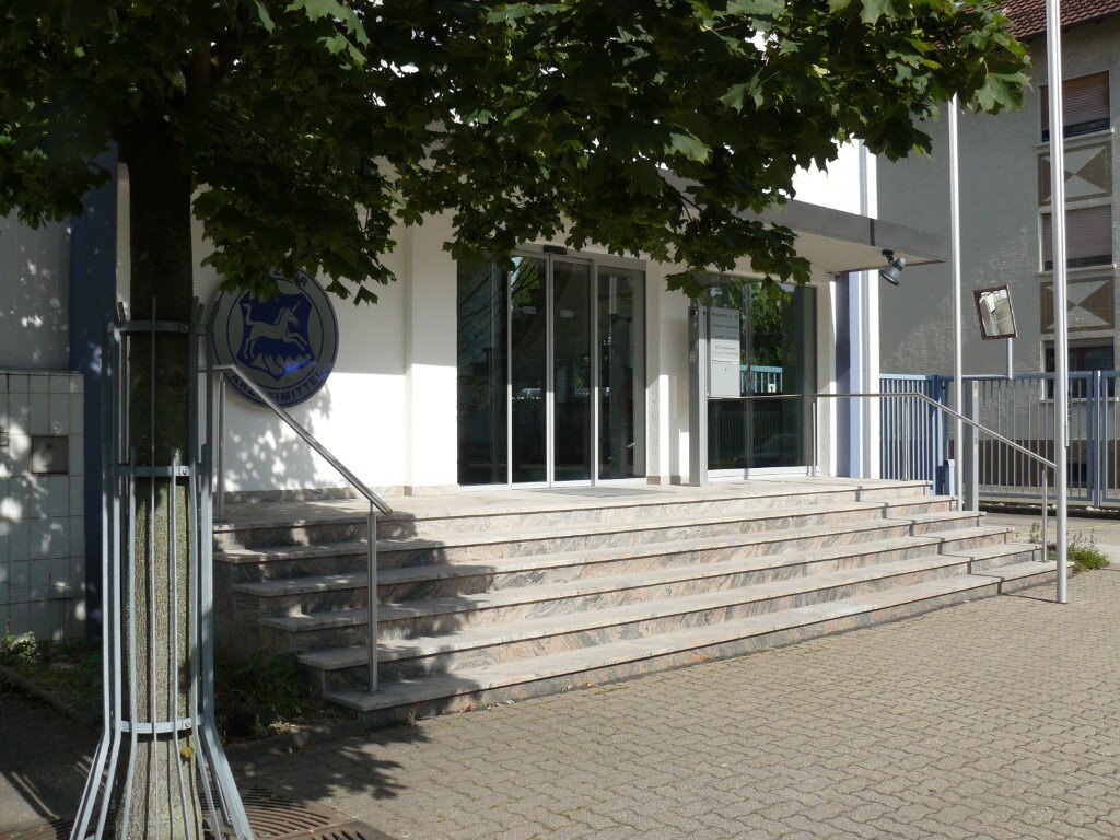 Entrance steps in front of the company building