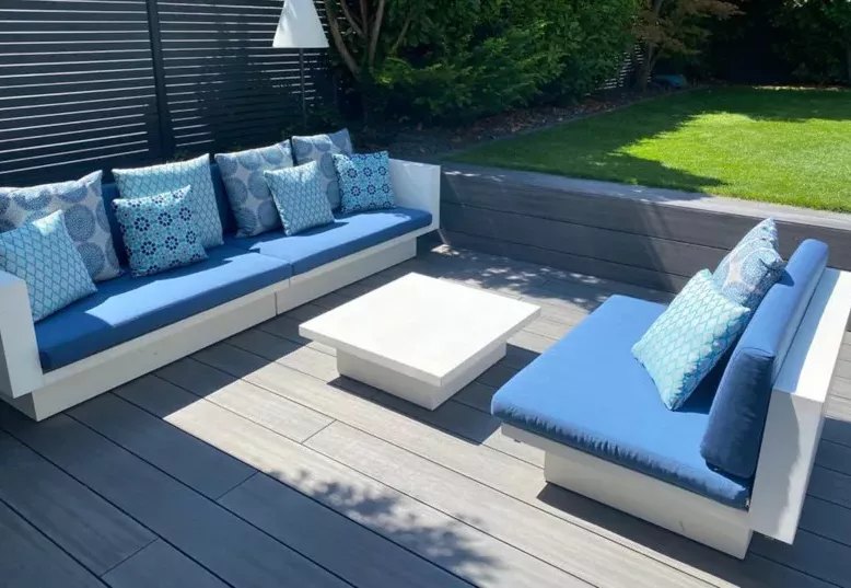 Outdoor lounge by the pool in a private garden in Mannheim