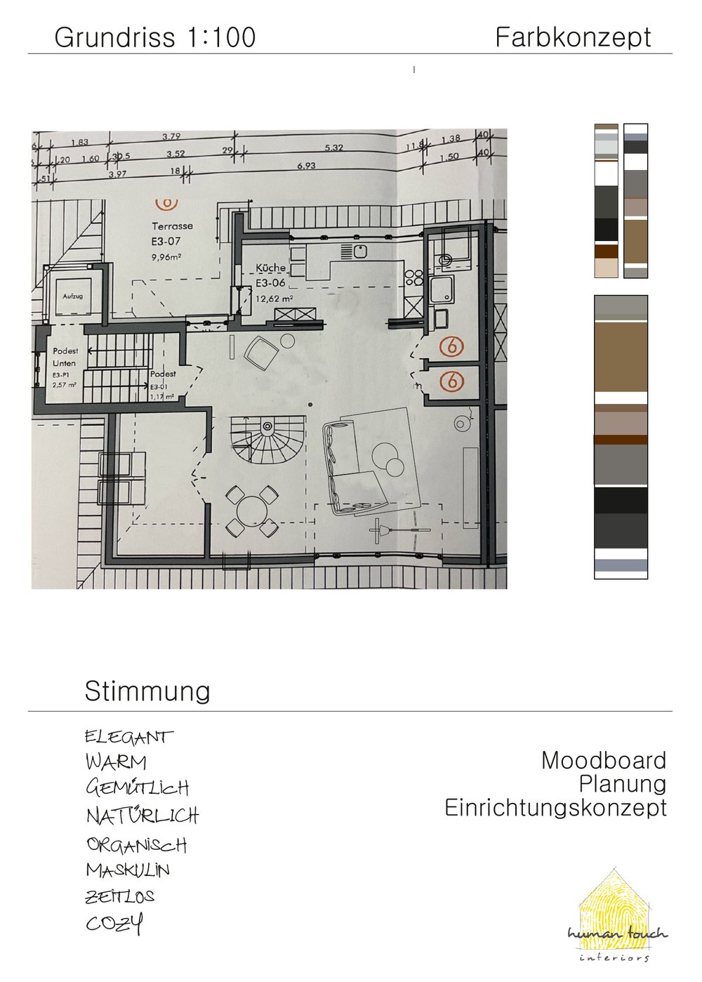 Floor plan and concept sketch of the penthouse