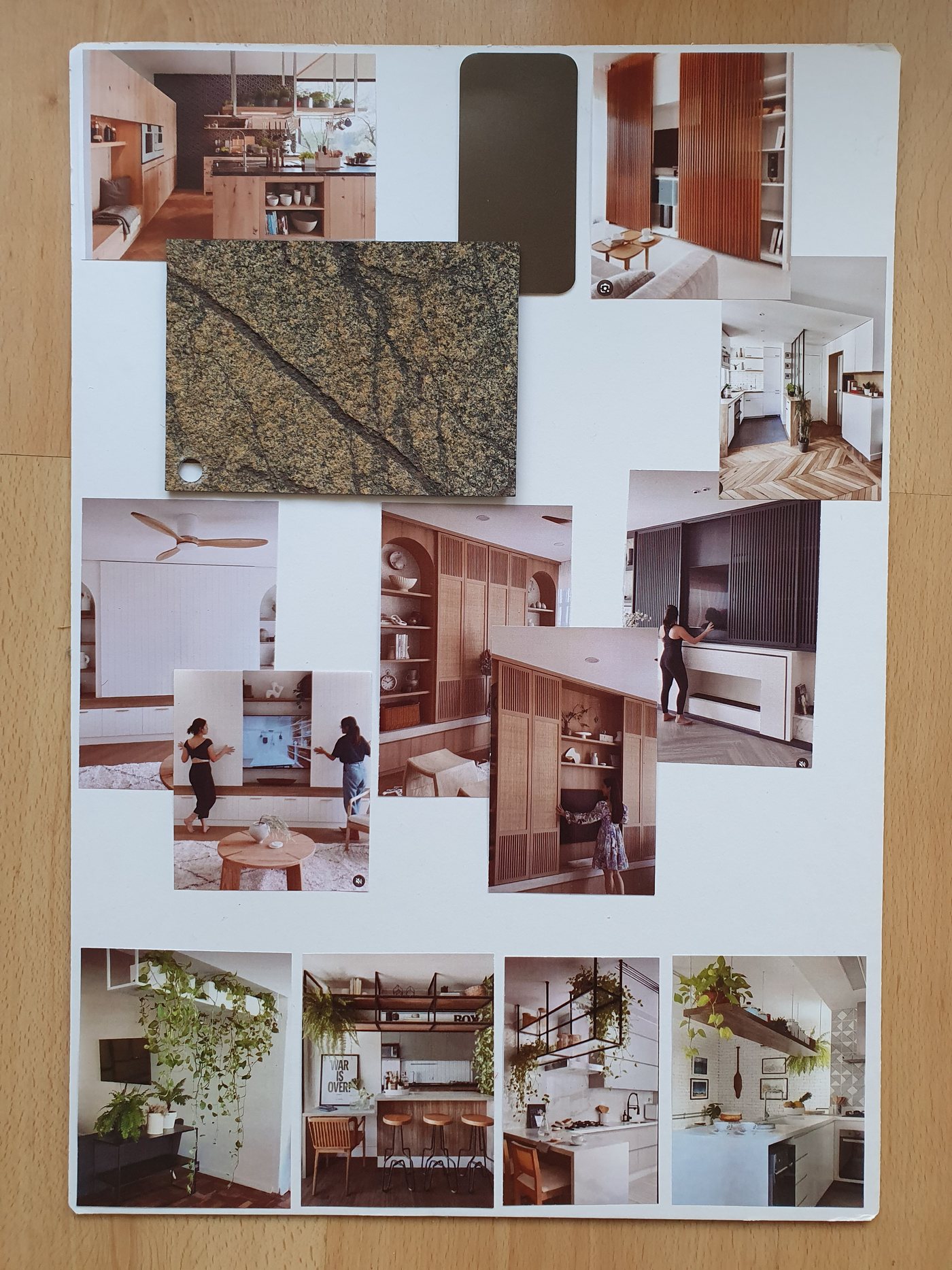 Mood board for a natural-stone partition wall