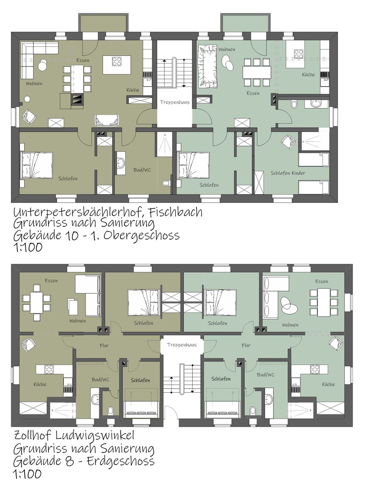 Floor plans after renovation: Unterpetersbächlerhof in Fischbach and the customs house in Ludwigswinkel