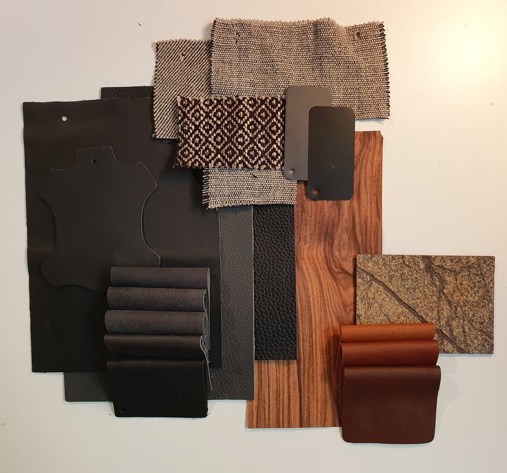Supplementary mood board with leather, wood and textiles