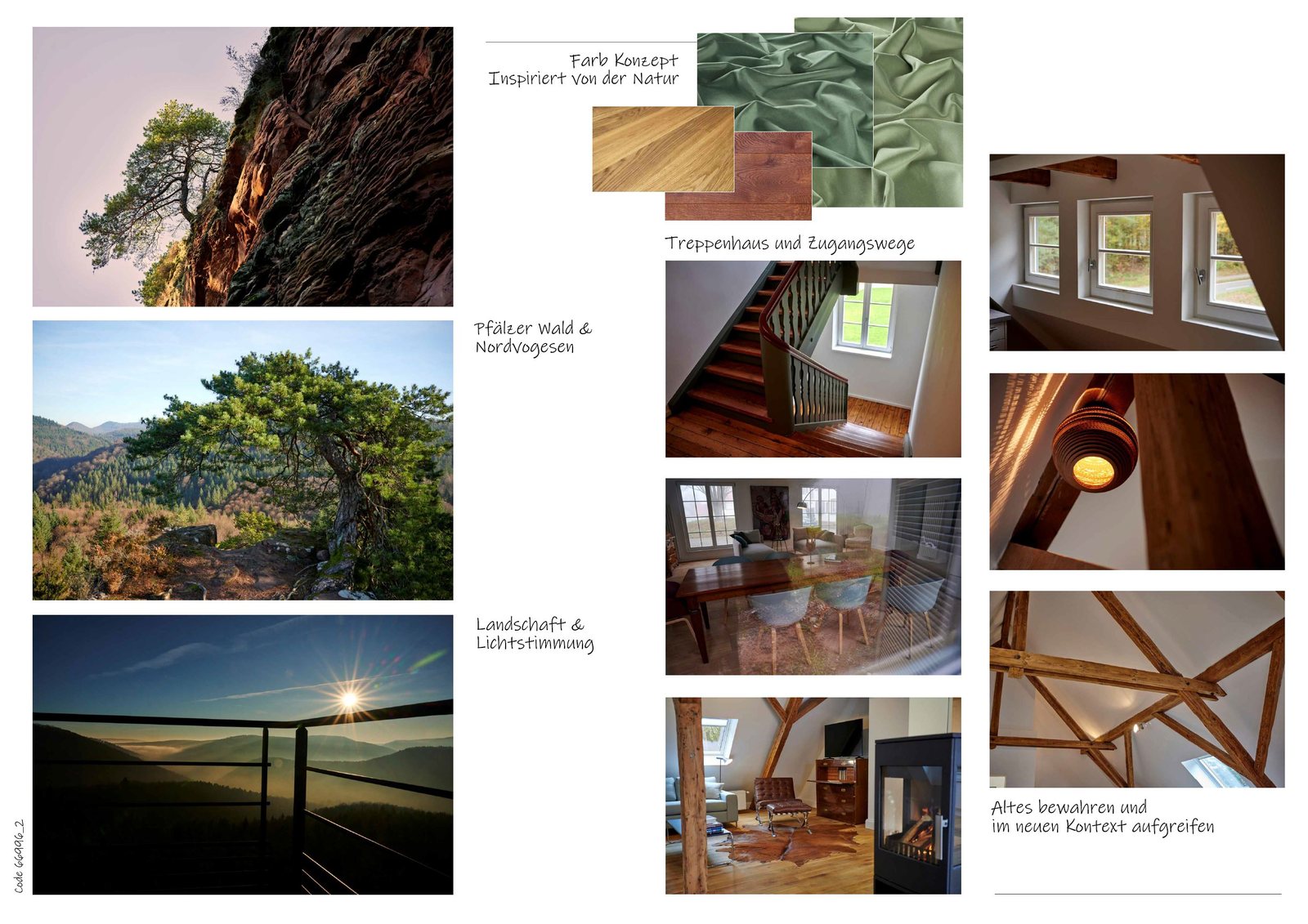 Inspiration board with red sandstone, pines and castles